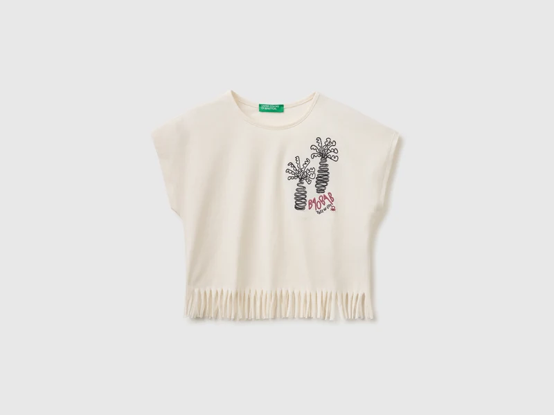 T-Shirt mit Fransen und Stickerei
