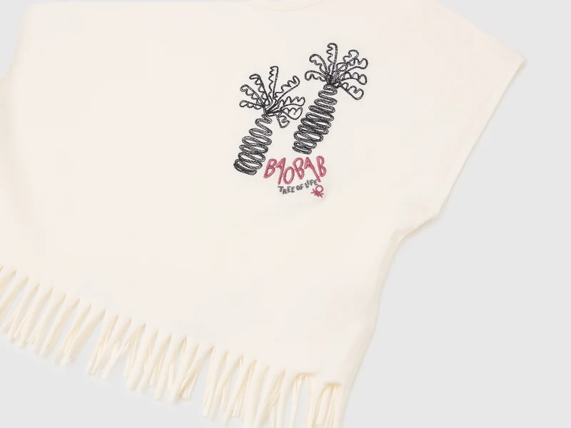 T-Shirt mit Fransen und Stickerei