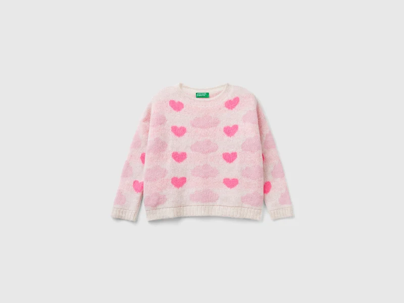 Jacquard-Pulli mit Herzen und Wolken