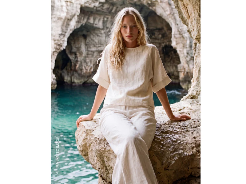 Bluse mit Rundhalsausschnitt aus reinem Leinen