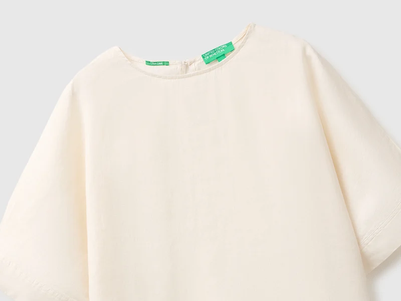 Bluse mit Rundhalsausschnitt aus reinem Leinen