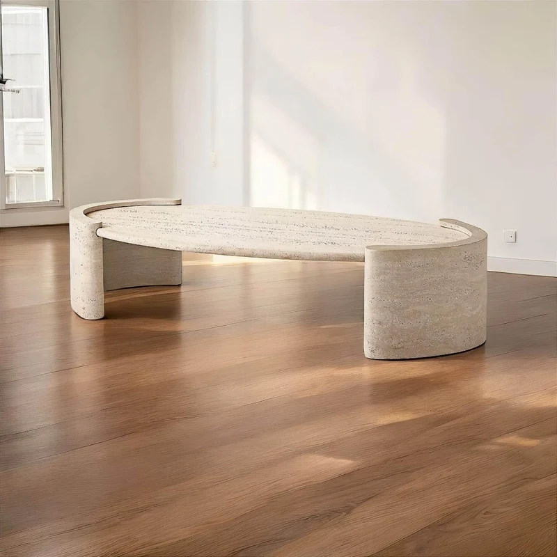 Violette Travertine Coffee Table - Elegant Marble Accent Table