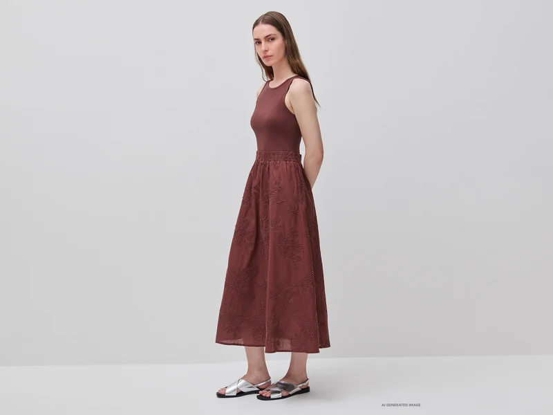 Midikleid mit Blumenstickerei