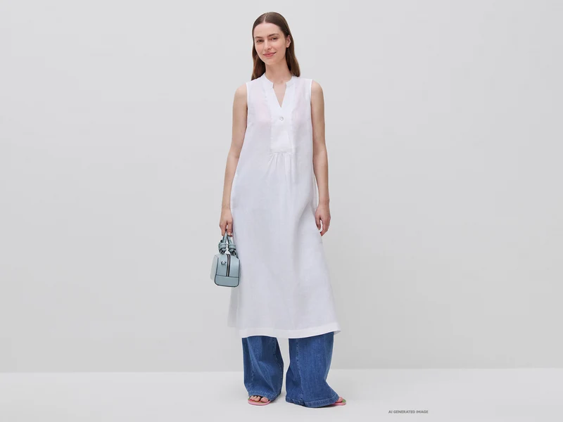 Langes Kleid aus 100 % Leinen