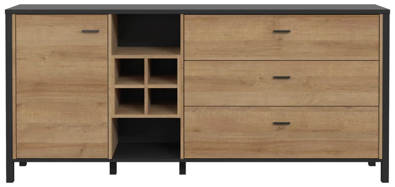 Sideboard Kommode HIGH ROCK 186 cm Riviera Eiche Optik /Schwarz, Forte