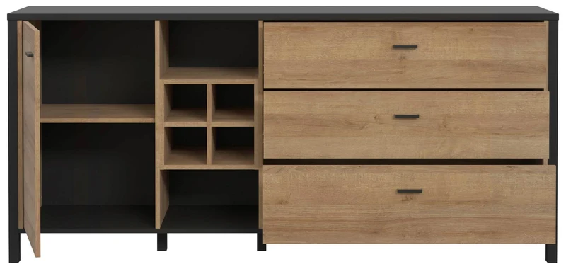 Sideboard Kommode HIGH ROCK 186 cm Riviera Eiche Optik /Schwarz, Forte