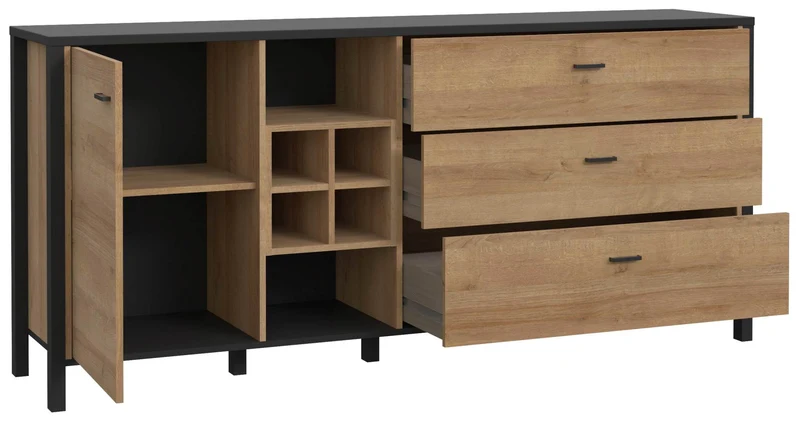 Sideboard Kommode HIGH ROCK 186 cm Riviera Eiche Optik /Schwarz, Forte