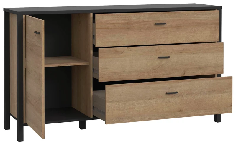 Sideboard Kommode HIGH ROCK Riviera Eiche Optik / Schwarz, Forte