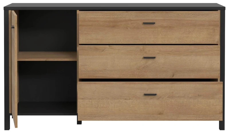 Sideboard Kommode HIGH ROCK Riviera Eiche Optik / Schwarz, Forte
