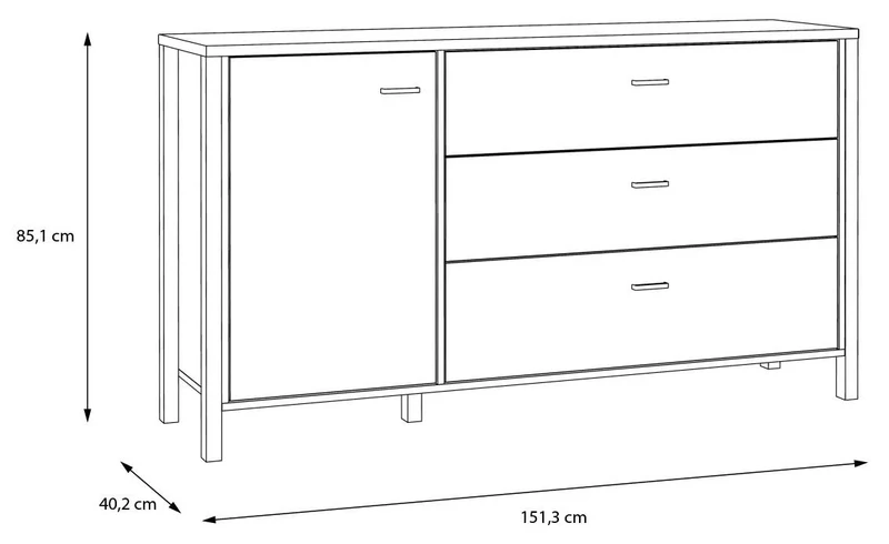 Sideboard Kommode HIGH ROCK Riviera Eiche Optik / Schwarz, Forte