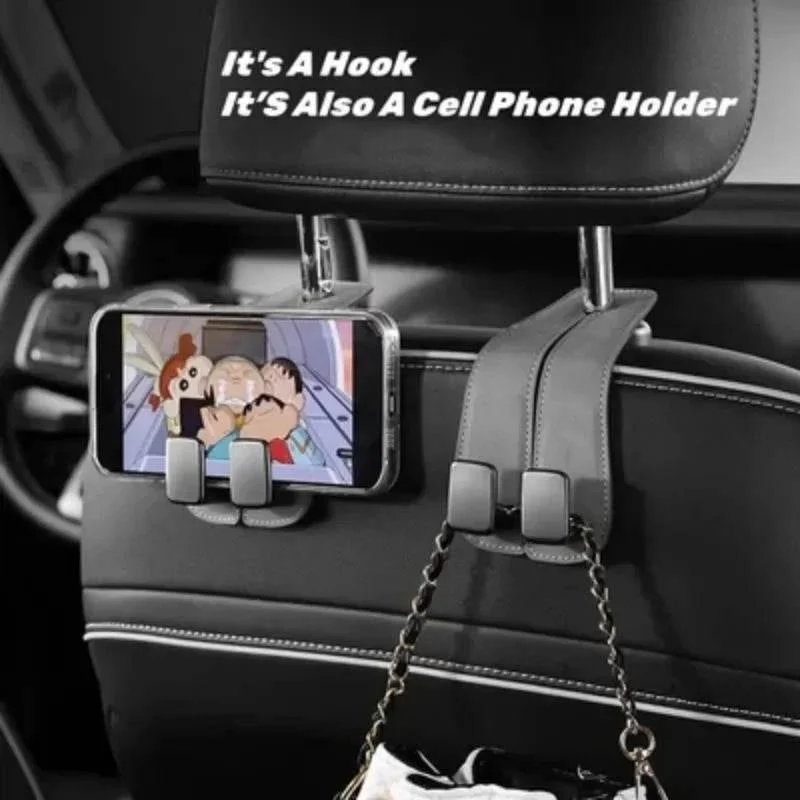 Leather Back Seat Organizer - Double Hook Car Storage System