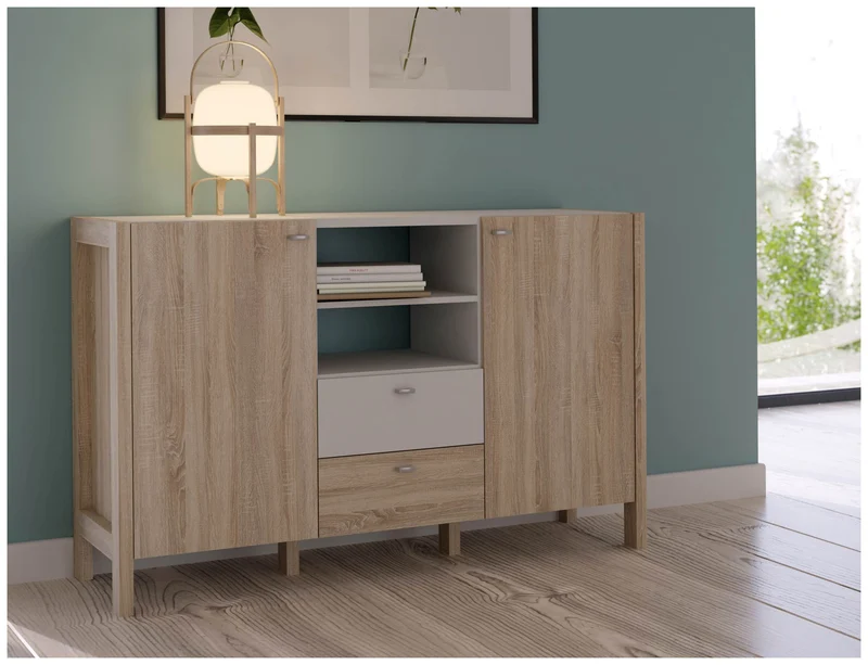 Sideboard HOYVIK 2-trg. 2 Schubladen Optik: Sonoma Eiche / Weiß, Forte