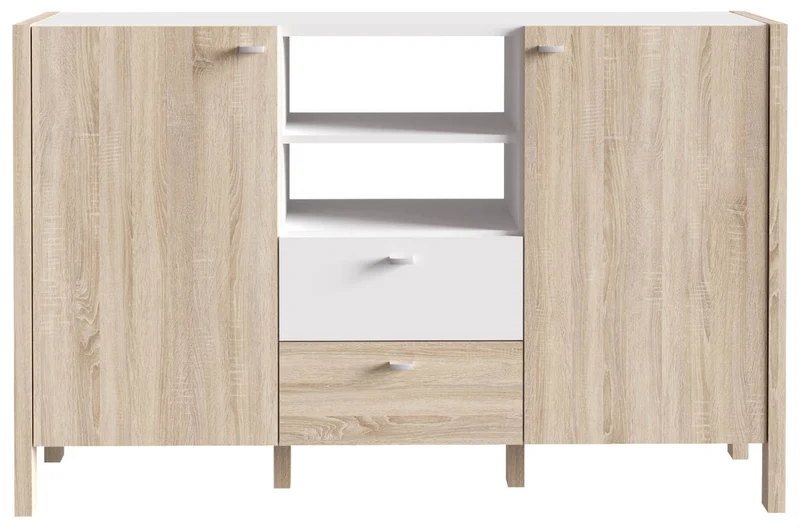 Sideboard HOYVIK 2-trg. 2 Schubladen Optik: Sonoma Eiche / Weiß, Forte