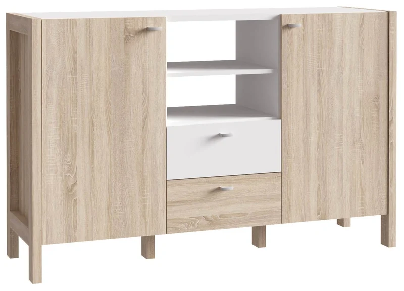 Sideboard HOYVIK 2-trg. 2 Schubladen Optik: Sonoma Eiche / Weiß, Forte