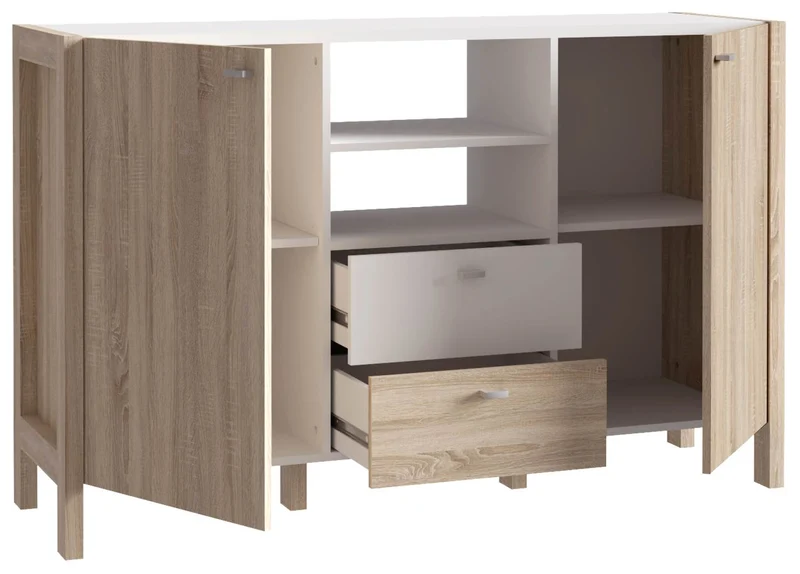 Sideboard HOYVIK 2-trg. 2 Schubladen Optik: Sonoma Eiche / Weiß, Forte