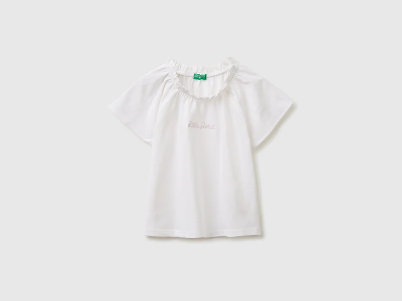 T-Shirt aus Leinenmischgewebe mit Rüschenkragen