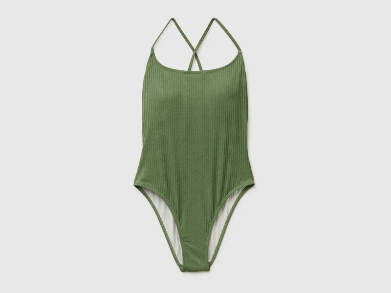Gerippter Badeanzug mit Lurex