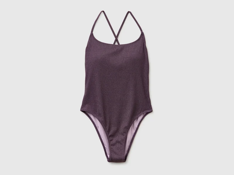 Gerippter Badeanzug mit Lurex