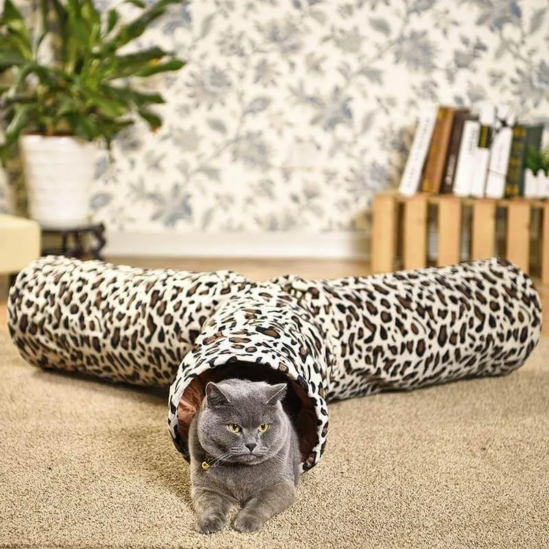 3-Way Cat Tunnel - Leopard Print Cat Toy