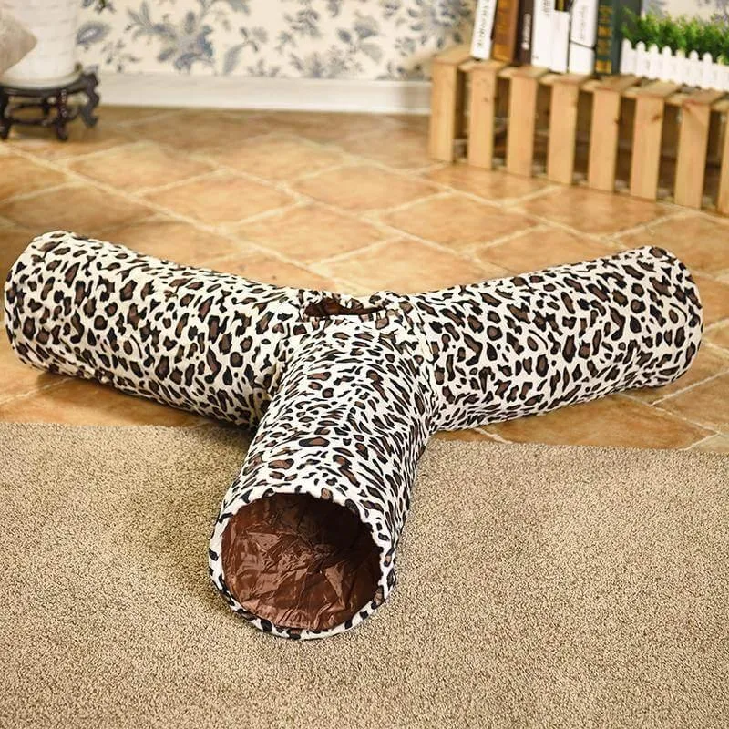 3-Way Cat Tunnel - Leopard Print Cat Toy