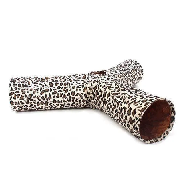 3-Way Cat Tunnel - Leopard Print Cat Toy