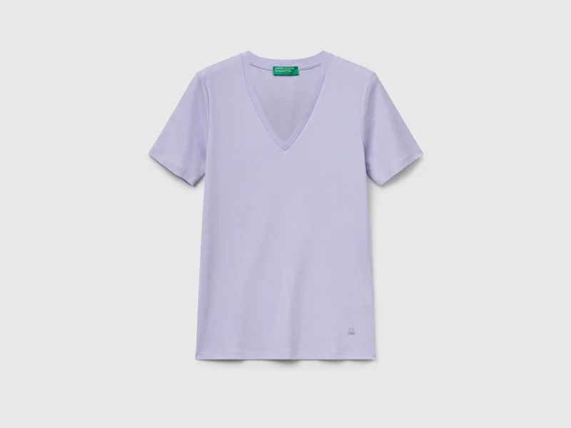 T-Shirt aus reiner Baumwolle mit V-Ausschnitt
