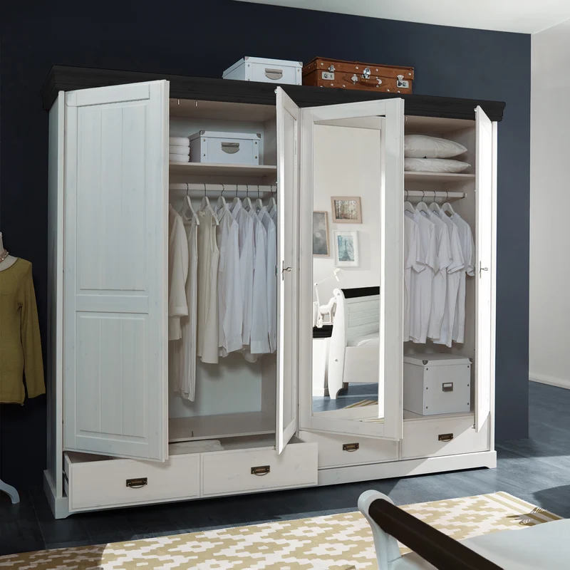 Kleiderschrank 4 trg. Kiefer massiv weiß - Skagen