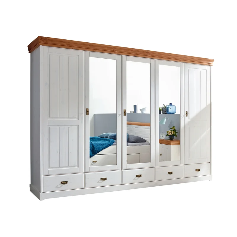 Kleiderschrank 5 trg. Kiefer massiv - Skagen