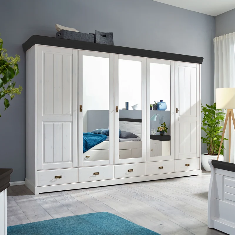 Kleiderschrank 5 trg. Kiefer massiv - Skagen