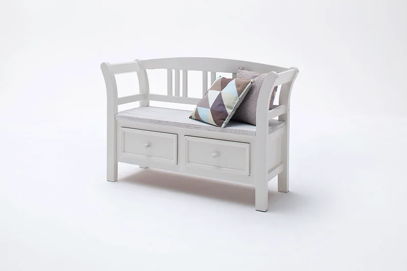Garderobenbank Kiefer massiv Landhausstil weiß / white sanded - Opus