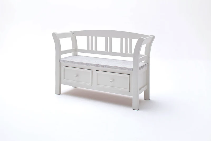 Garderobenbank Kiefer massiv Landhausstil weiß / white sanded - Opus