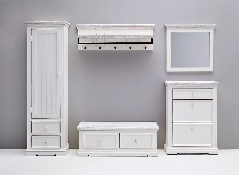 Garderoben Set IV Kiefer massiv weiß / white sanded - Opus