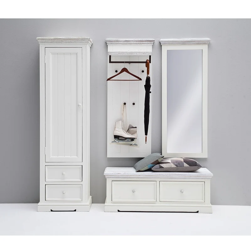 Garderoben Set III Kiefer massiv weiß / white sanded - Opus