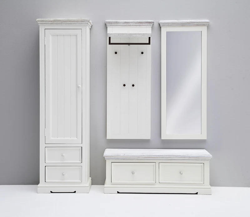 Garderoben Set III Kiefer massiv weiß / white sanded - Opus