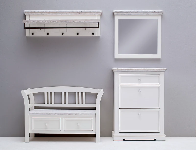 Garderoben Set II Kiefer massiv weiß / white sanded - Opus