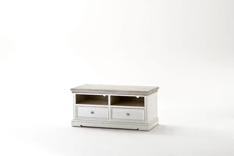 TV-Wohnwand Kiefer massiv Landhausstil weiß / white sanded - Opus