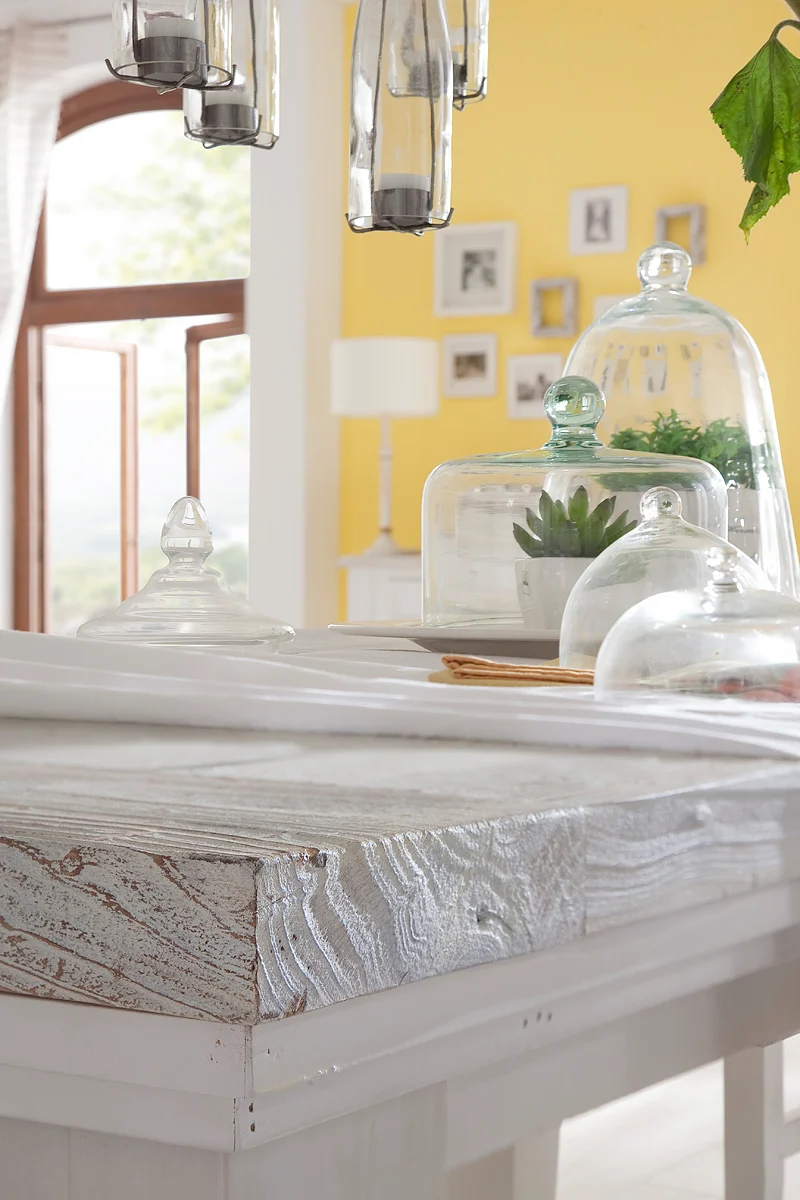 TV-Wohnwand Kiefer massiv Landhausstil weiß / white sanded - Opus