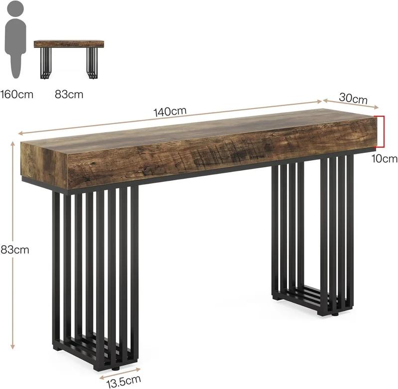 140 cm Konsolentisch, moderner Eingangstisch mit Metallbeinen