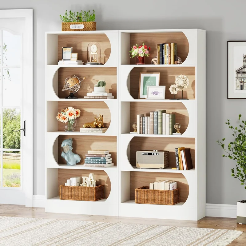 Modernes 5-stöckiges Bücherregal, 180 cm Höhe, freistehendes Design