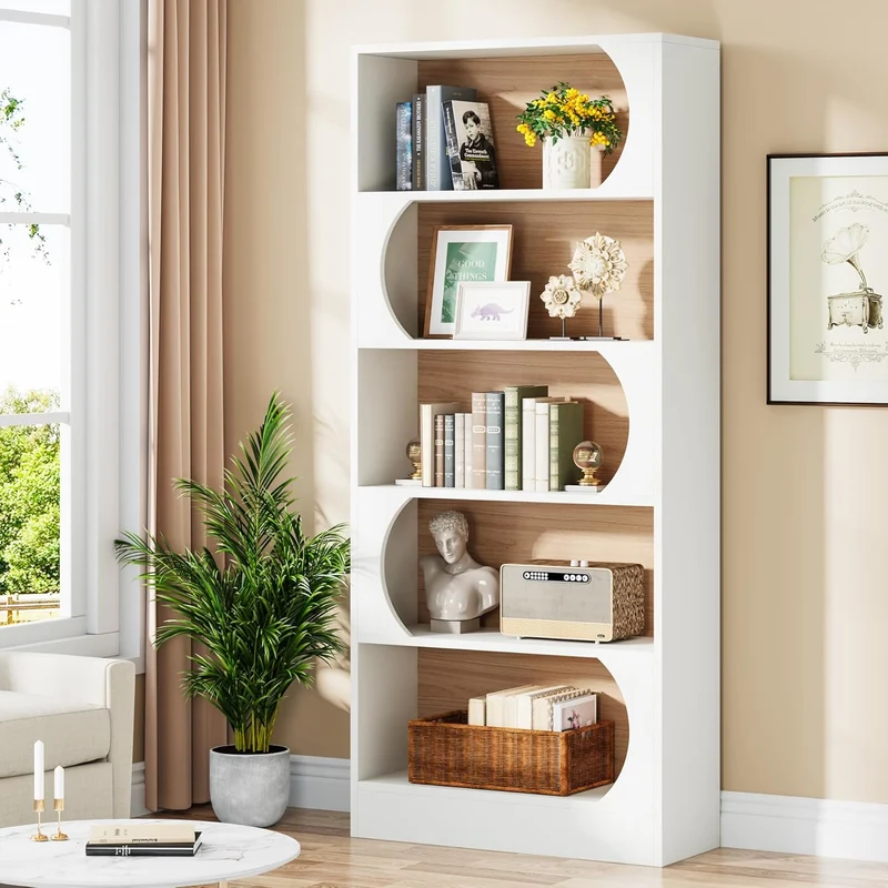 Modernes 5-stöckiges Bücherregal, 180 cm Höhe, freistehendes Design