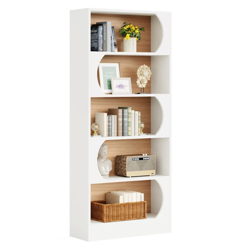 Modernes 5-stöckiges Bücherregal, 180 cm Höhe, freistehendes Design