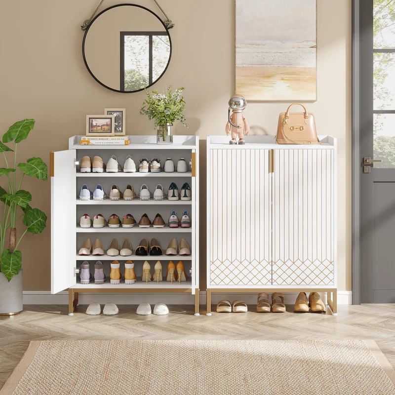 Moderner Schuhschrank mit Türen, 5-stöckiger moderner Schuhregal-Organizer