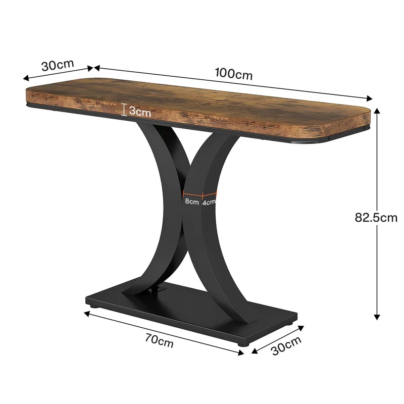 100 cm Konsolentisch, schmaler Eingangsbereich- oder Foyertisch mit geometrischer Basis