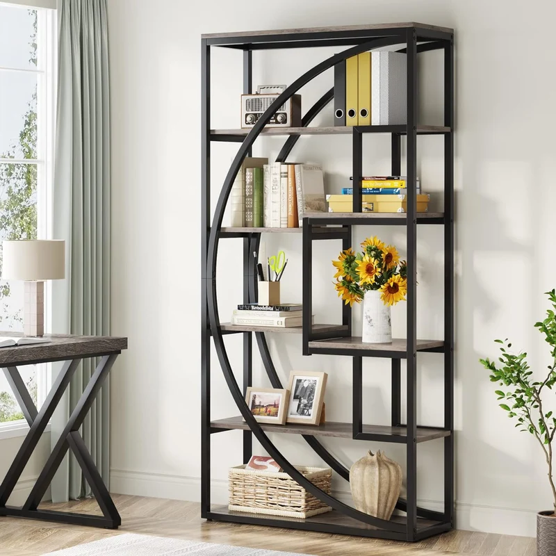 179 cm Bücherregal - Industrielles 5-stöckiges Bücherregal, mit 8 offenen Regalböden