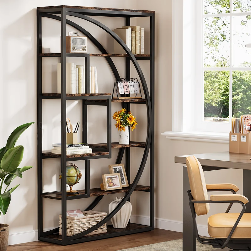 179 cm Bücherregal - Industrielles 5-stöckiges Bücherregal, mit 8 offenen Regalböden