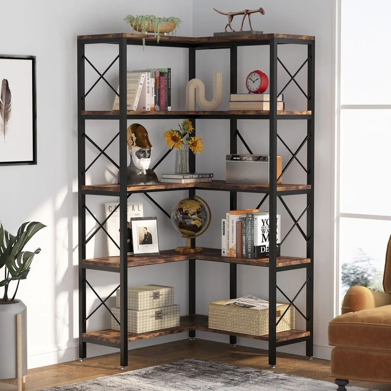 Eckbücherregal mit 5 Regalböden, 65,7" Eckbücherregal, Eck-Präsentationsregal