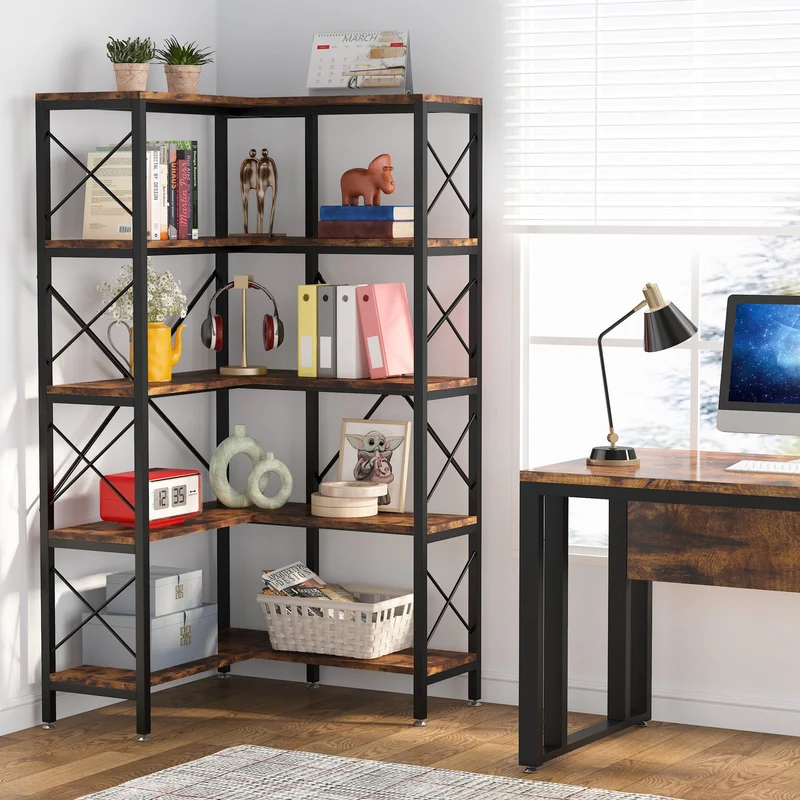 Eckbücherregal mit 5 Regalböden, 65,7" Eckbücherregal, Eck-Präsentationsregal