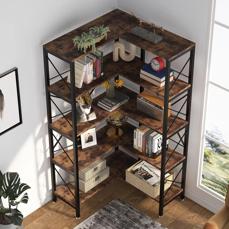 Eckbücherregal mit 5 Regalböden, 65,7" Eckbücherregal, Eck-Präsentationsregal