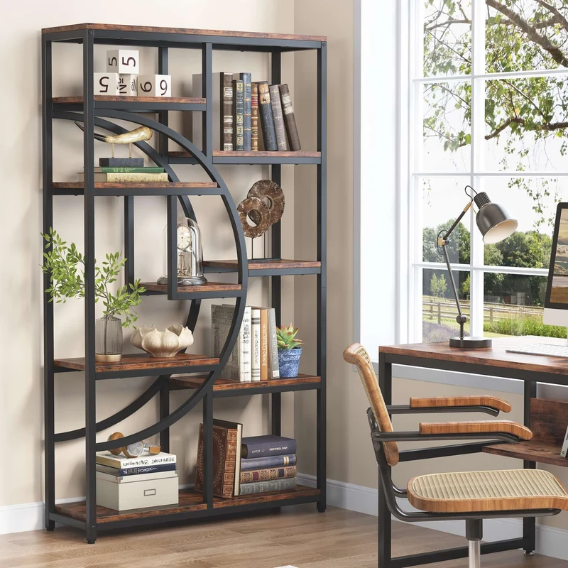 Freistehendes Bücherregal, 175 cm Etagere-Bücherregal mit 9 offenen Regalen