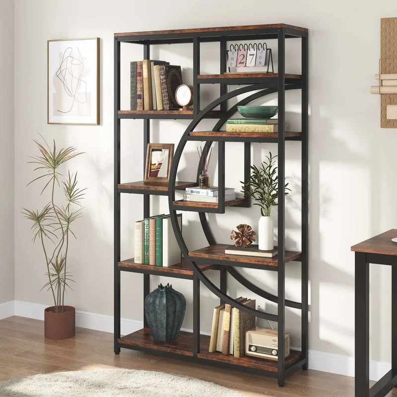 Freistehendes Bücherregal, 175 cm Etagere-Bücherregal mit 9 offenen Regalen